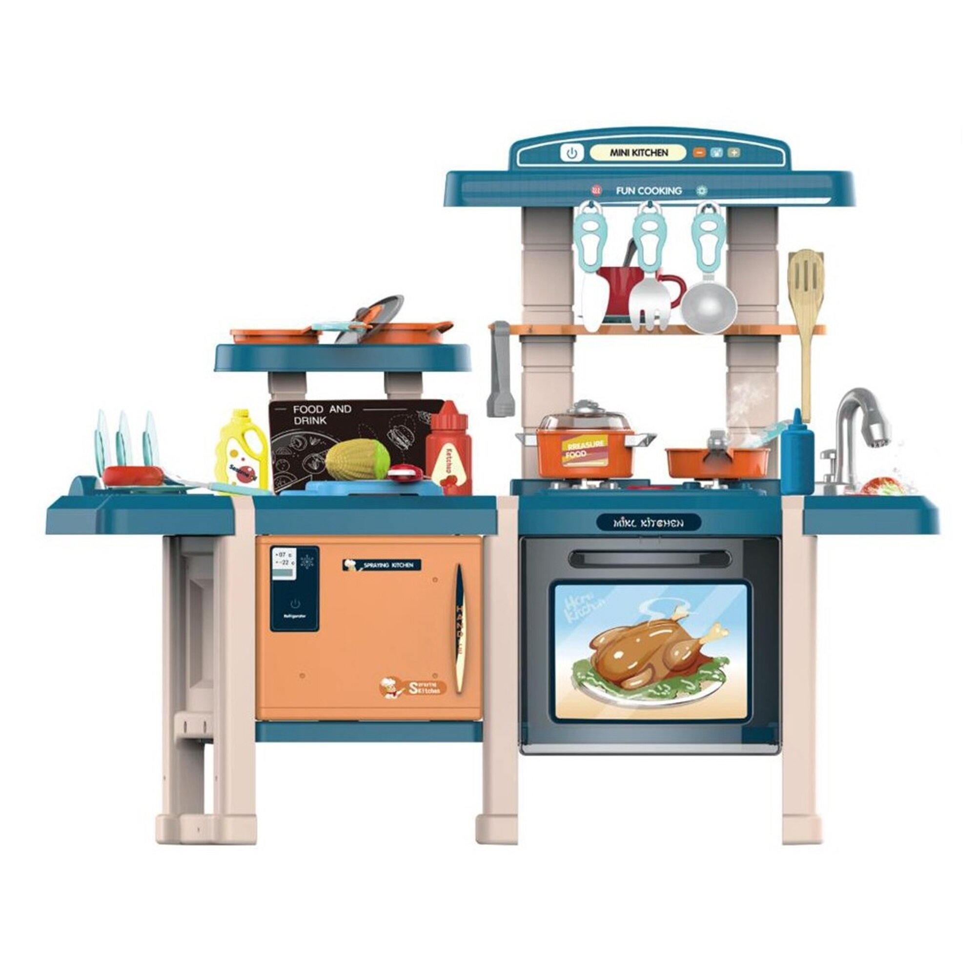 Role Play Kids Kitchen Playset WITH/ Real Cooking And Water Boiling Sounds-Boy