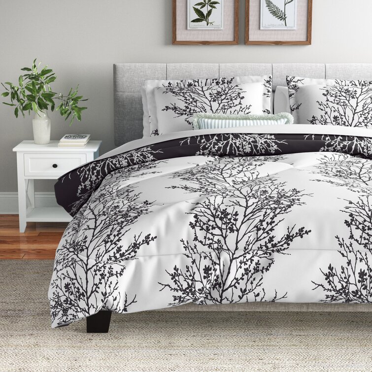 Black White Geometric Reversible 8pc Comforter Sheet Set Full Queen King Bed Bag