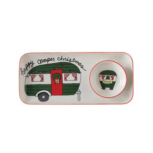 Whimsy Stoneware Happy Camper Christmas Plate