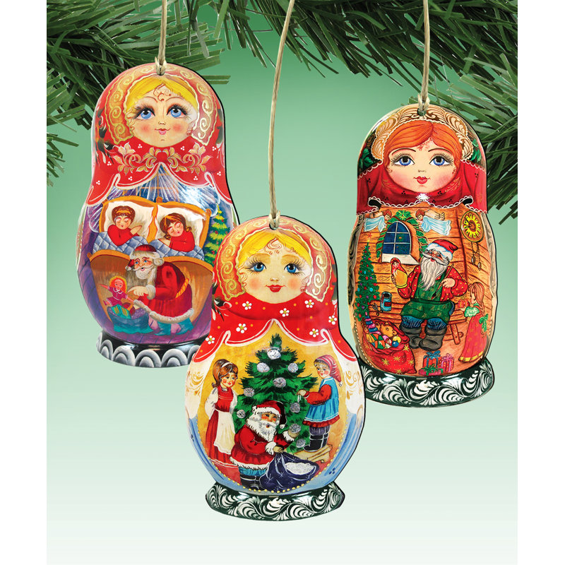 The Holiday Aisle 3 Piece Christmas Dolls Wooden Hanging Figurine Ornament Set Wayfair