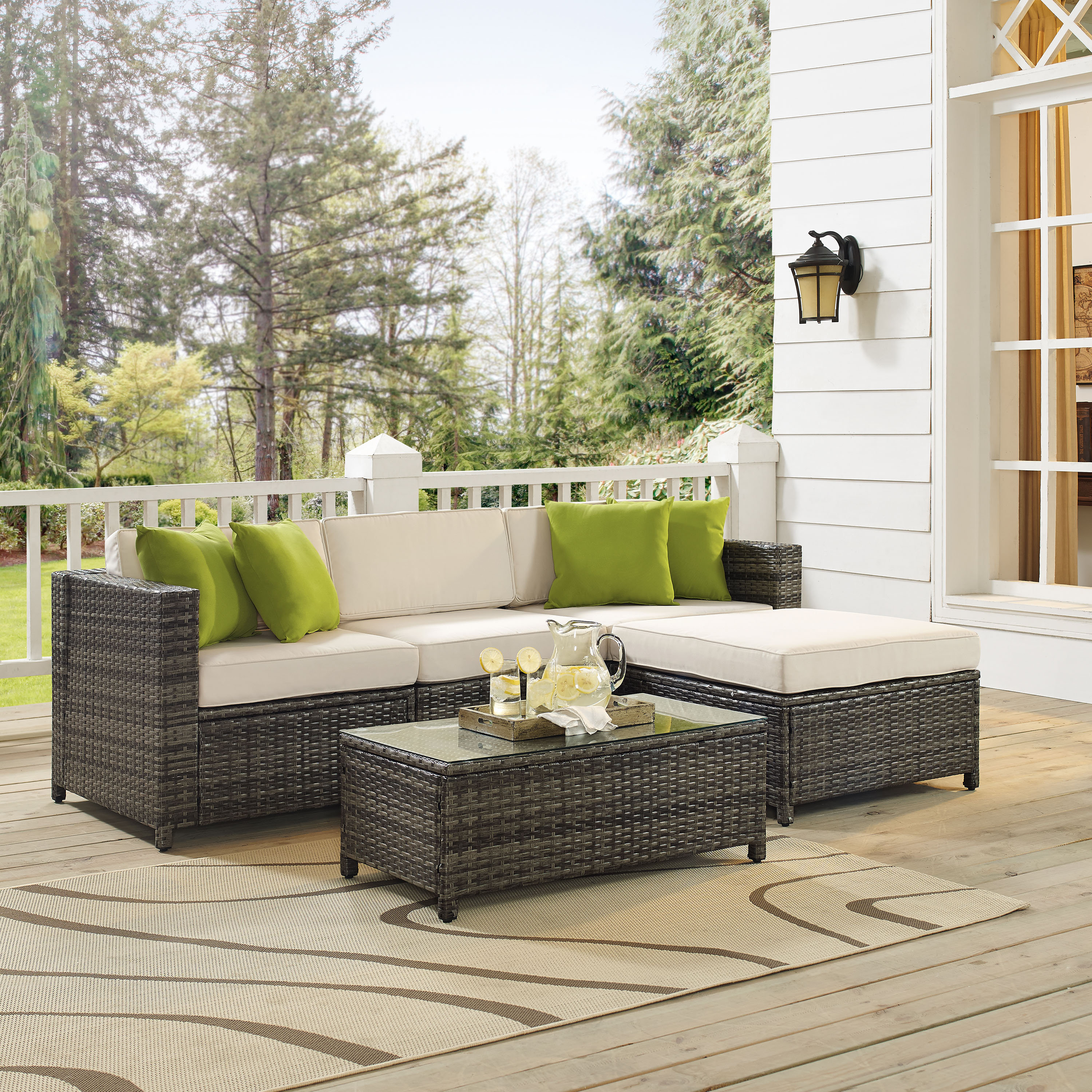 Ballista 5 Piece Rattan Sectional Seating Group With Cushions 5 Piece Rattan Sectional Seating Group