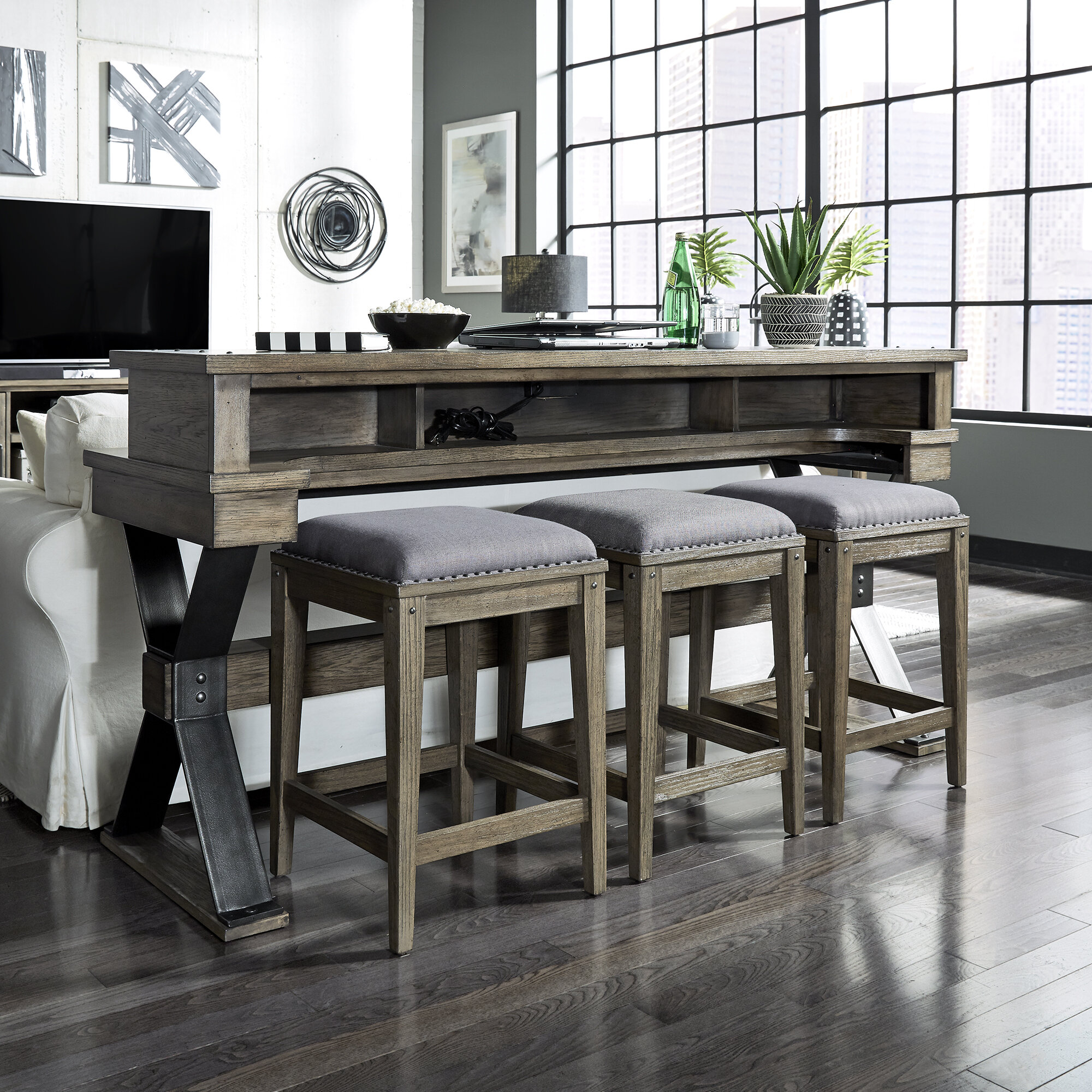 console bar table and stools