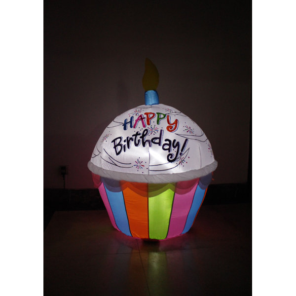 4 FT Tall Air Blown Inflatable Yard Decoration Colorful Birthday Cupcake Candle