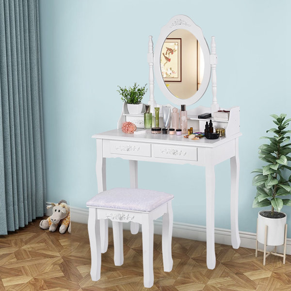 House of Hampton® Vanity Table Set ,Makeup Table With Oval ...