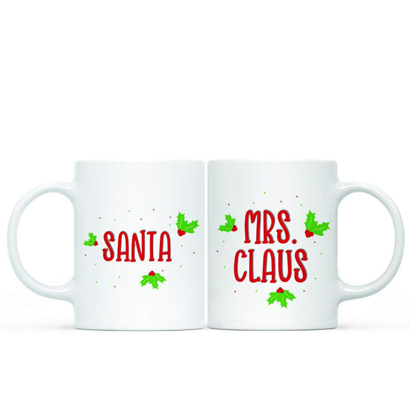 The Holiday Aisle Roth Santa Mrs Claus 2 Piece Coffee Mug Set