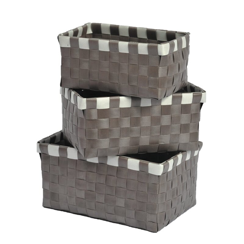 Evideco 3 Piece Checkered Woven Basket Set  Color: Taupe