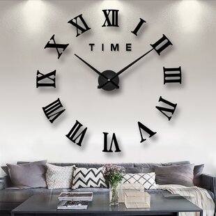 Large Round Wall Clock Drawn Owl Battery Operated Silent Non Ticking Acrylic Wall Clocks for School/Office/Living Room