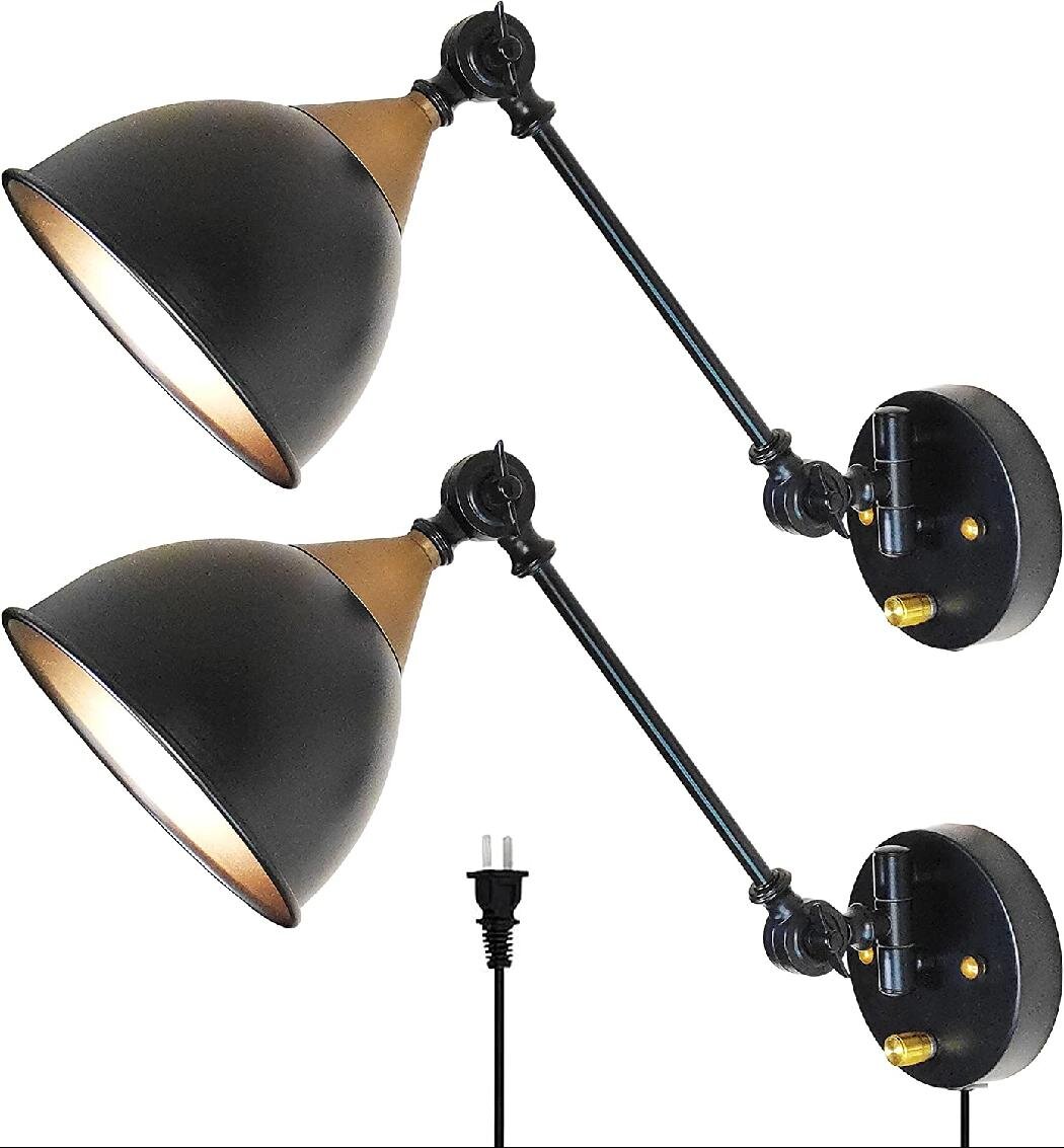 E26 Base,Bulbs not Included 3 Pack Plug in Wall Sconce,Swing Arm Wall Lamp with On/Off Switch,Black Industrial Vintage Wall Mounted Lighting Fixture for Bedside,Bedroom,Reading Lamp 