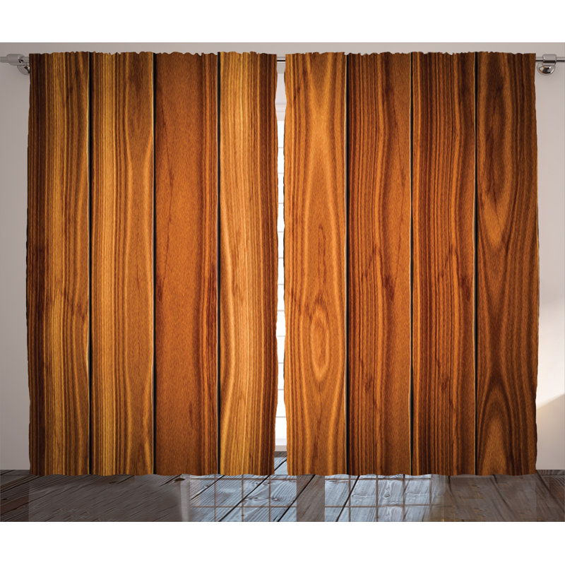 East Urban Home Wood Line Rustic Home Decor Graphic Print Room Darkening Rod Pocket Curtain Panels
