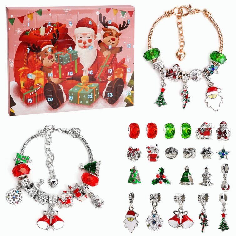 Advent Calendar 2020 Christmas Countdown Calendar 2 Bracelets Jewelry Gift Set Including 22 Charms Beads DIY Bracelets Making Kits Xmas Gifts Box for Girls