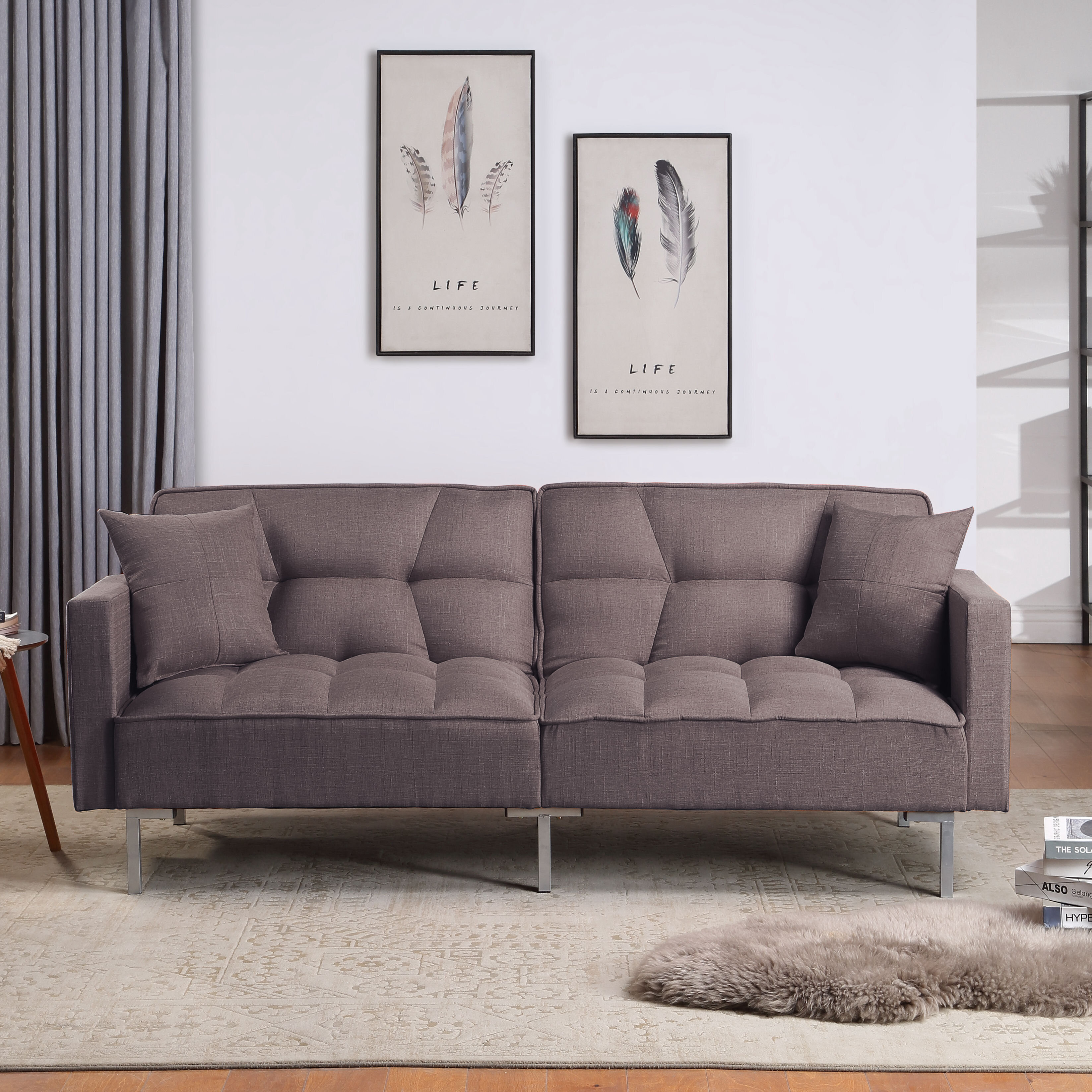 Orren Ellis Sleeper Sofa Upholstery Fabric Sofa Bed Supports 3 Angles Recline Wood Frame Solid Metal Legs Heavy Duty Multi Fuctions Living Room Sofa Brown Wayfairca