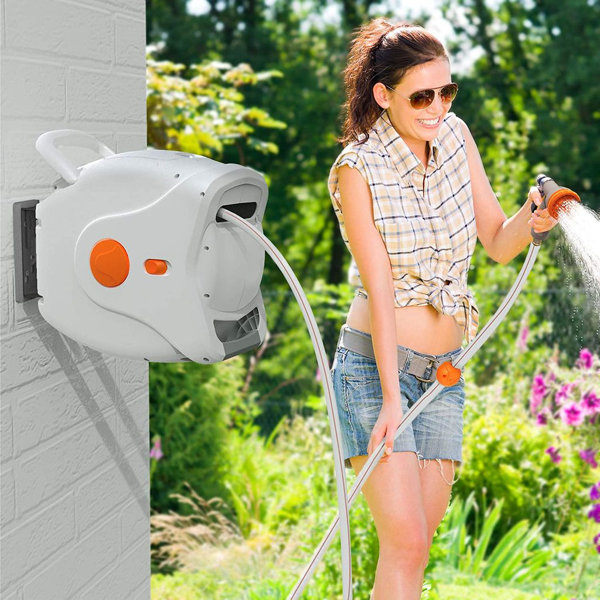 Liberty Garden 65-Foot Heavy-Duty Durable Mountable Retractable Garden Hose Reel 