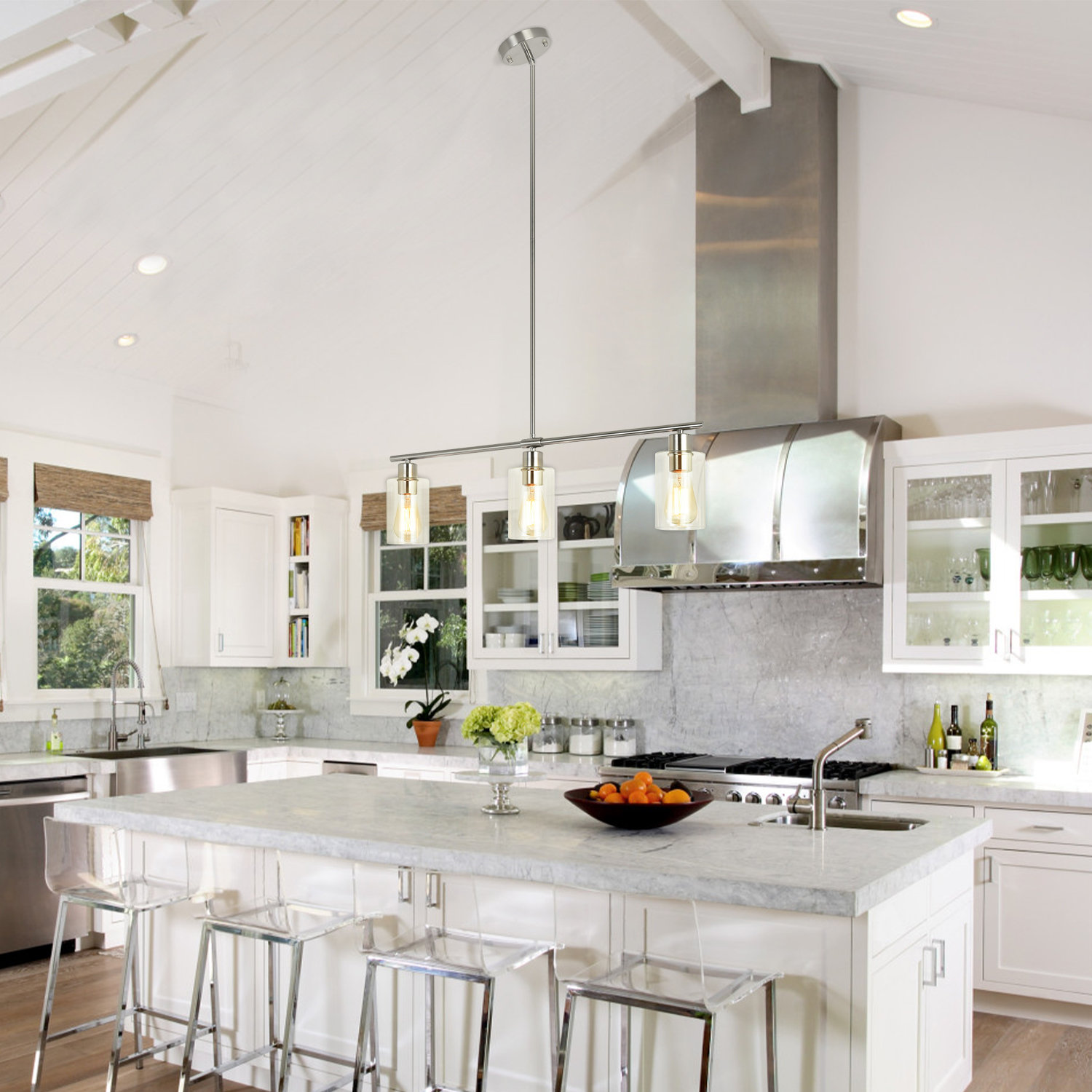 brushed nickel pendant lighting for kitchen island