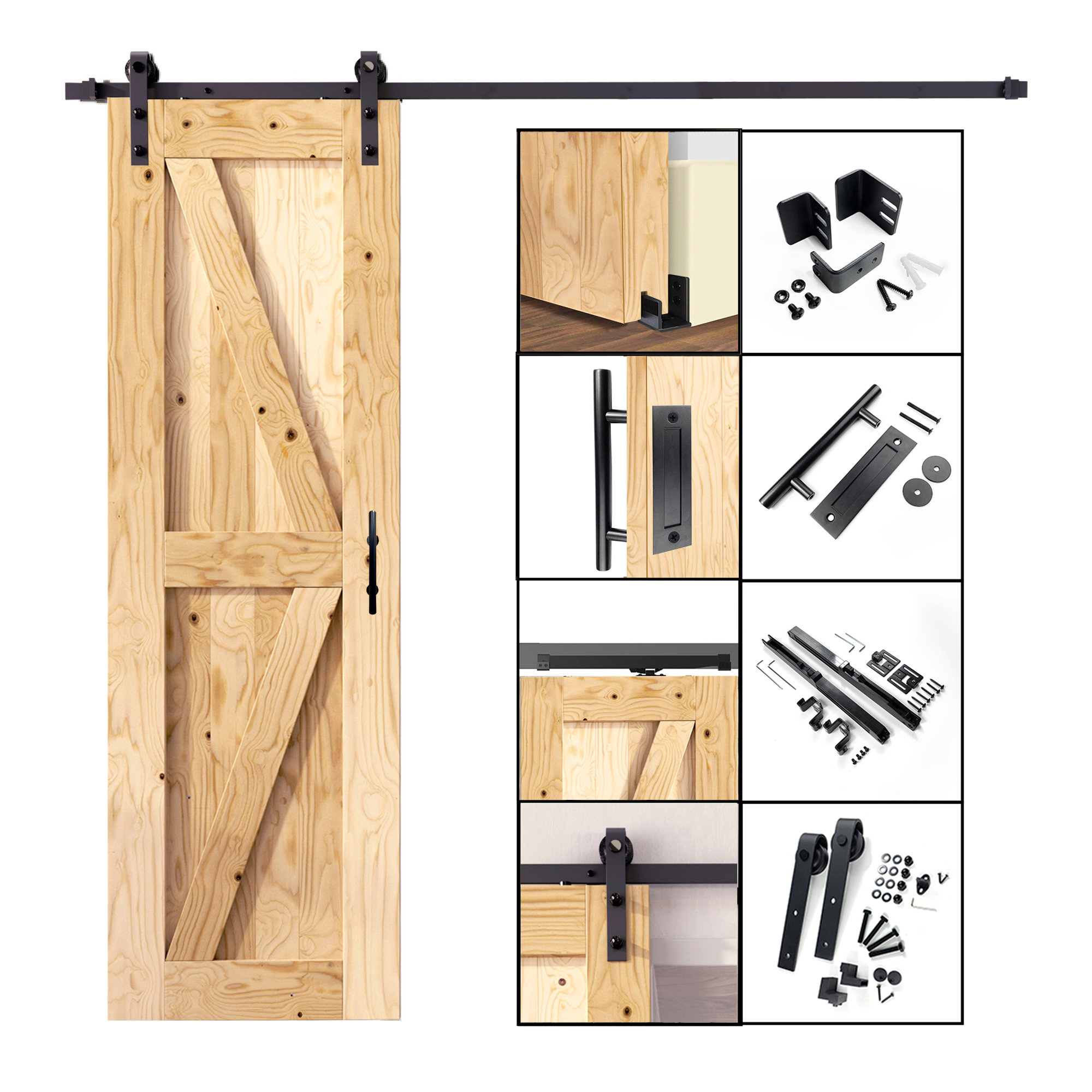 Homacer Paneled Wood Unfinished Barn Door With Installation Hardware