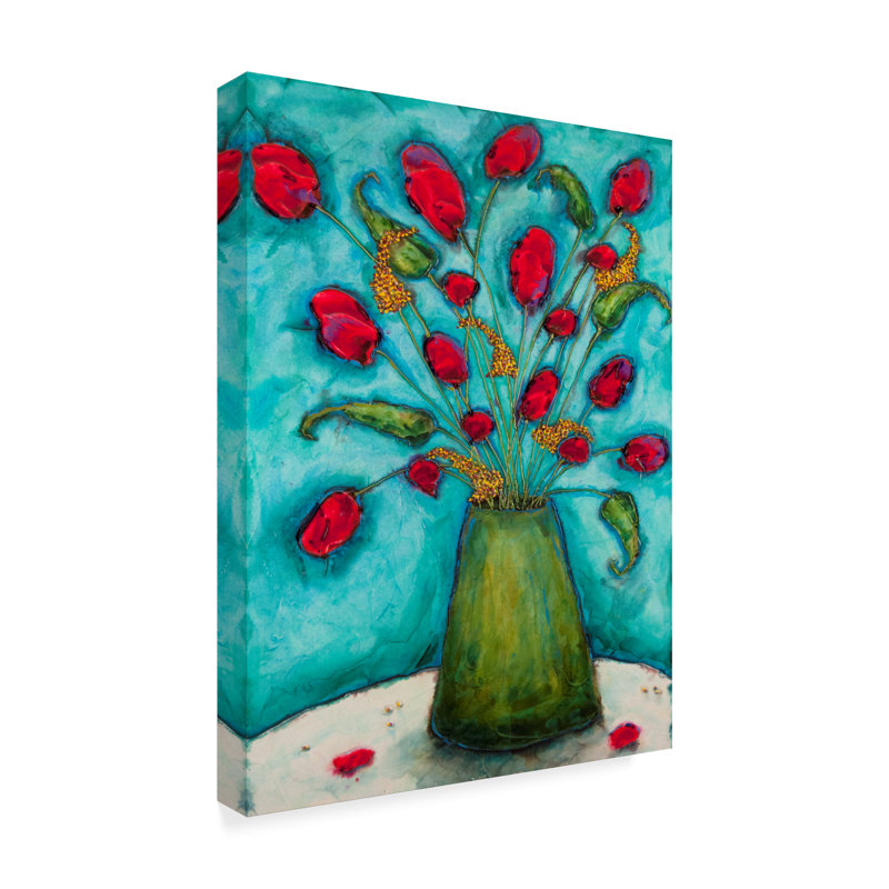 Ebern Designs Flowers In Green Vase Acrylic Painting Print On