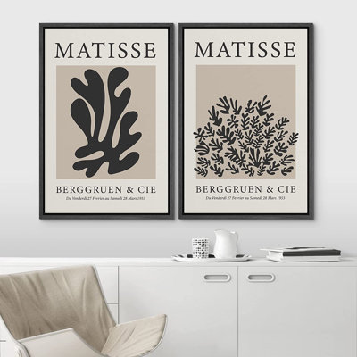 Classical Artwork Black Botanical Floral Neutral Pictures by Henri Matisse On Framed Canvas 2 Pieces Print Wall Art