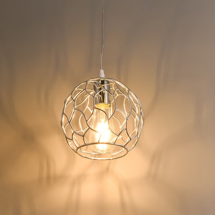 Modern Geometric Hollowed Out Globe 1-Light Ceiling Suspended Pendant Light Gold 