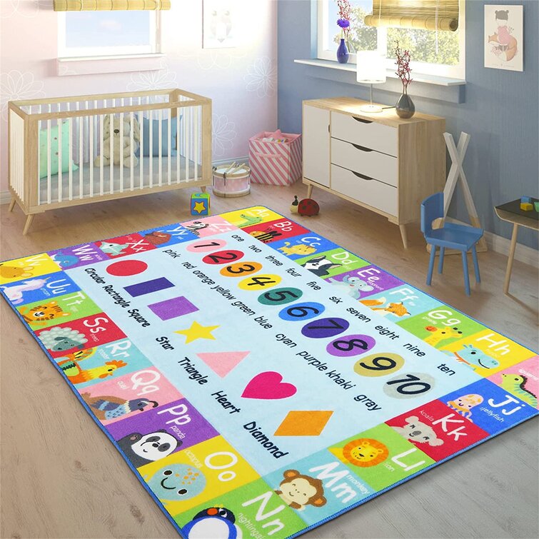 Childrens Pink Alphabet area rug 4x6 great for kids bedroom playroom classroom 