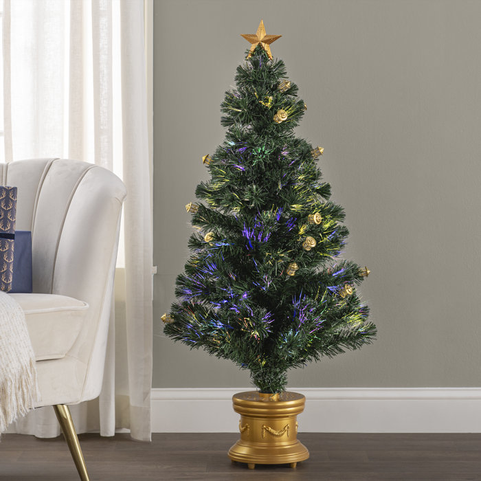 The Holiday Aisle Fiber Optics Crestwood 4 Green Spruce Artificial Christmas Tree With 50 Clear White Lights Reviews Wayfair