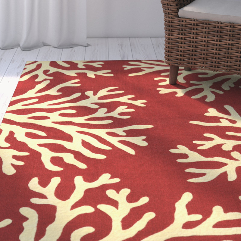 Highland Dunes Eulalie Floral Handmade Tufted Rust Indoor Outdoor Area Rug Wayfair