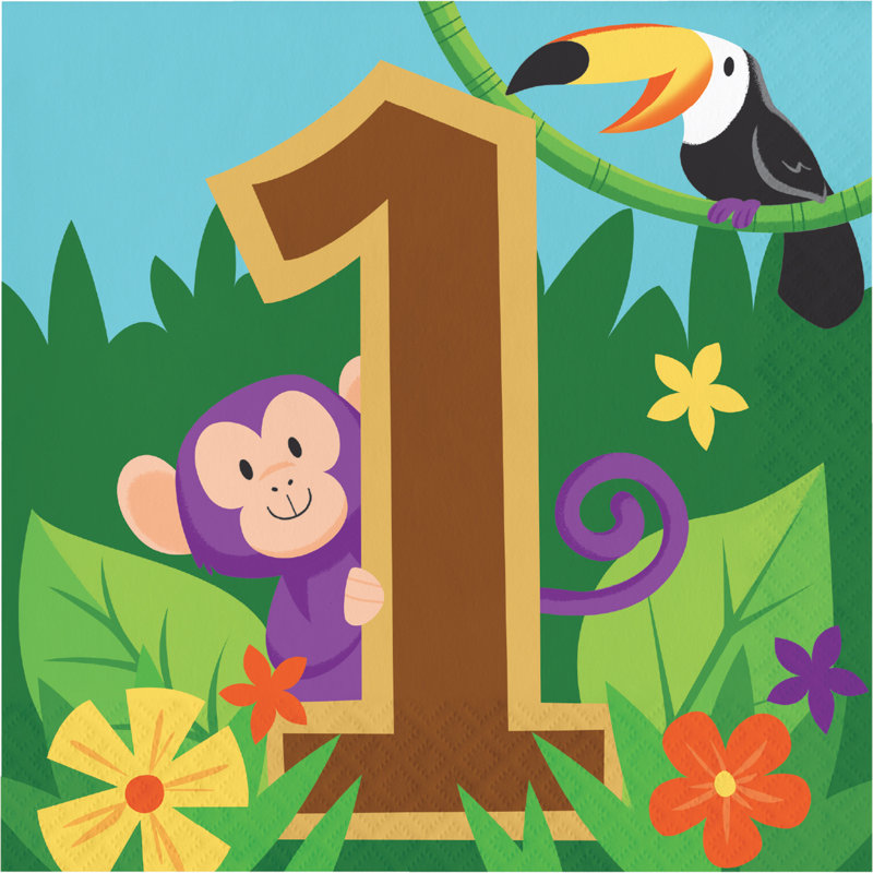 The Party Aisle Jungle Safari Happy 1st Birthday 6 5 Paper Disposable Napkins Wayfair