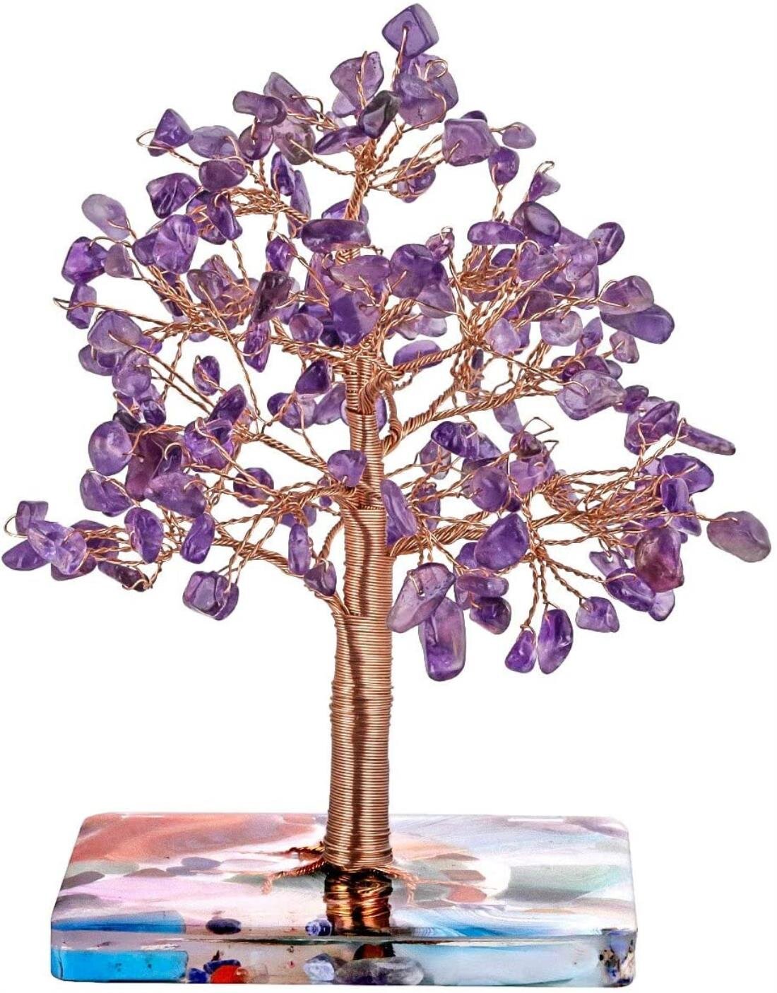 NATURAL AMETHYST GEMSTONE CHIP TREE WITH 100 STONES CRYSTAL TREE OF LIFE 