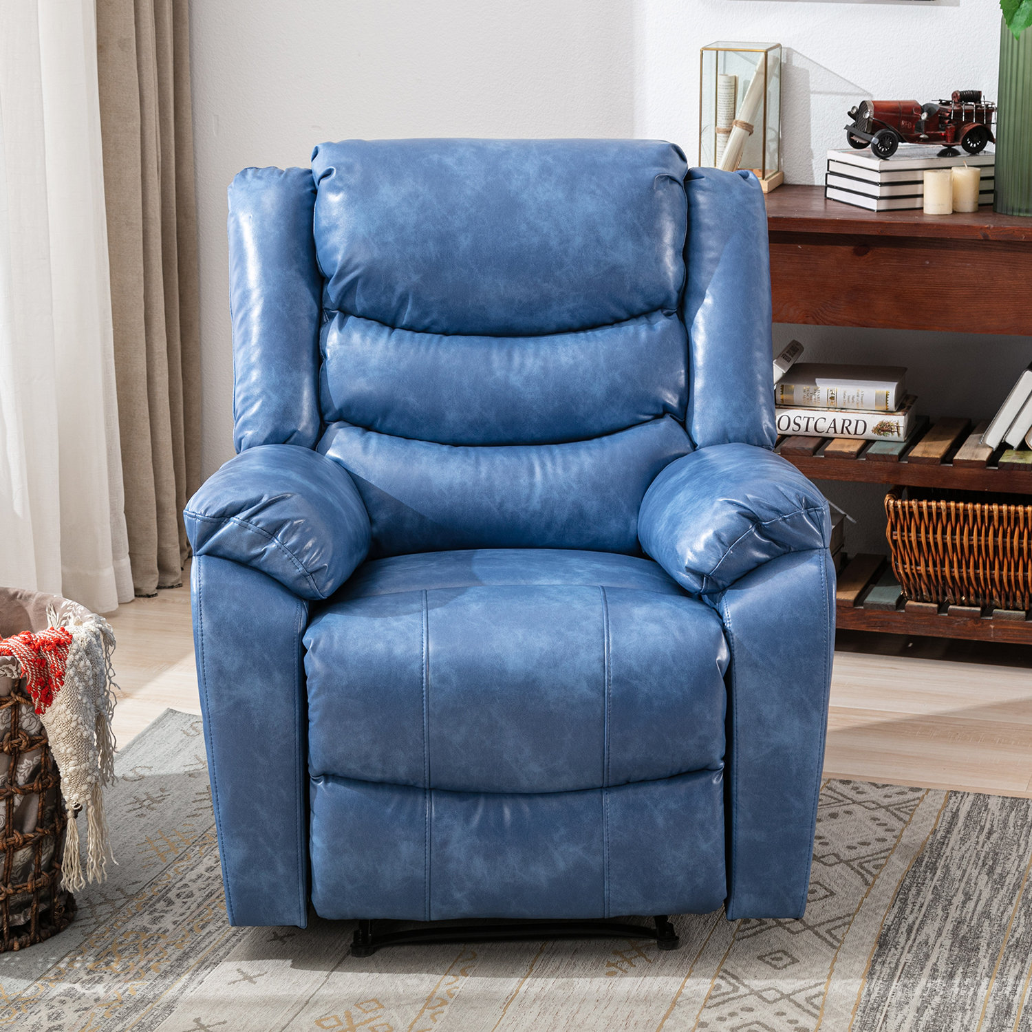 blue leather manual recliner