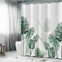 Bathroom Polyester Fabric Shower Curtain Hooks Watercolor Tropical Banana Leaves 