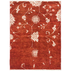 One-of-a-Kind Biddlesden Wool Hand-Knotted Dark Orange-Red Area Rug