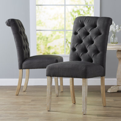 Ali Upholstered Dining Chair Lark Manor Upholstery Type / Color: Linen - Dark Gray