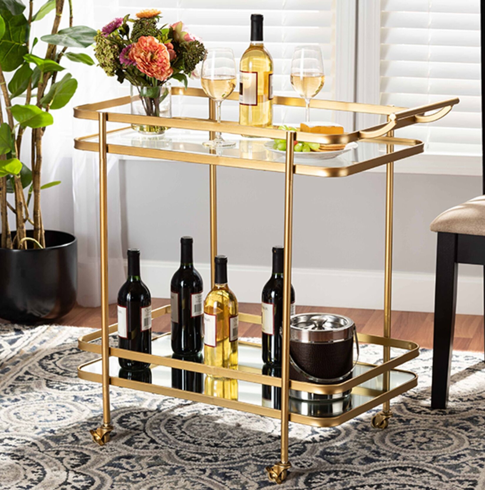 Everly Quinn Eleonore Office Home Kitchen Utility Wine Bar Cart