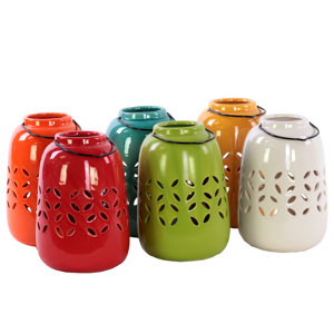 Ceramic Tea Light Lantern with Metal Handle (Set of 6)