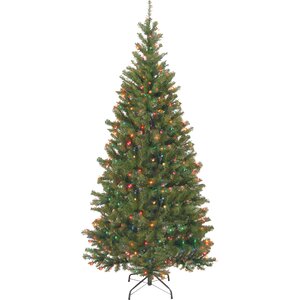 Aspen Spruce 7' Hinged Green Artificial Christmas Tree with 400 Multicolored Lights