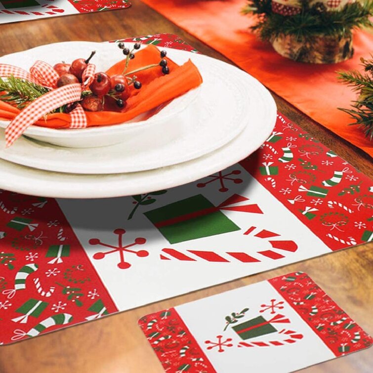 Set of 6 Place Mats Coaster Christmas Santa Snowman Dining Table Placemats Decor 
