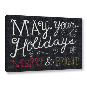 'Quirky Christmas Merry and Bright' by Michael Mullan Textual Art on Wrapped Canvas