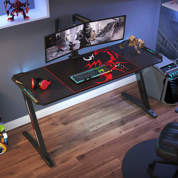 sagzaoz60 gaming desk 60 inch computer desk z shaped large pc tables with rgb led lights mouse pad for e sport racing gamer pro home office gift wayfair