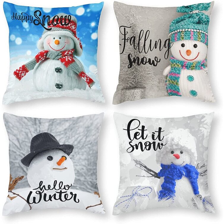 Christmas Throw Pillow Covers 18x18 Set of 4 Holiday Christmas Farmhouse Pillow Covers Sofa Christmas Pillows Decorative Snowman Winter Pillowcase Christmas Decorations for The Home Couch Decor 