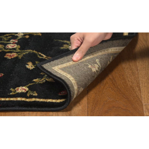 Winston Porter Carolane Floral Area Rug in Black/Green & Reviews | Wayfair