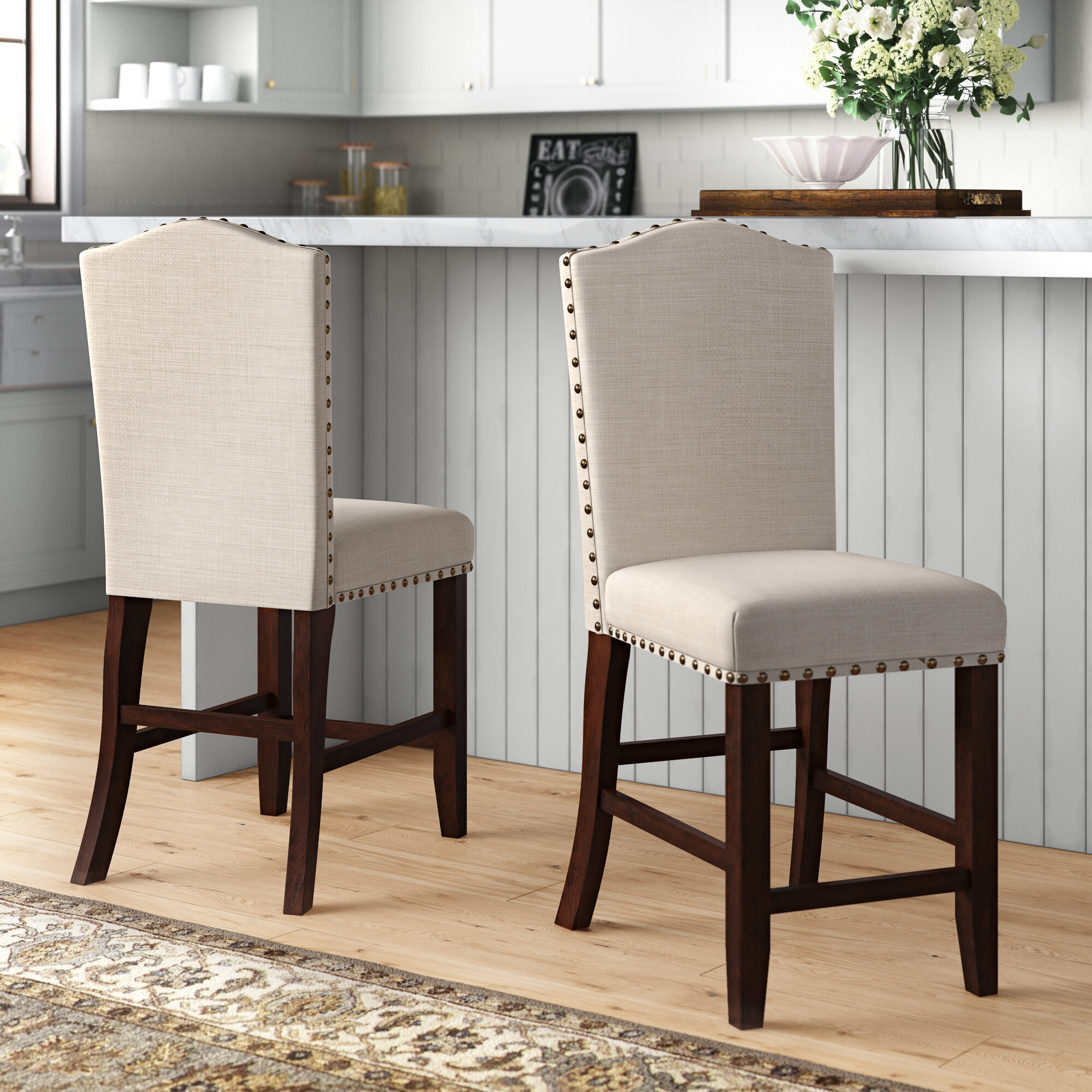 Alcott Hill Shepley Studded Trim Rubber Wood 24 Bar Stool Reviews Wayfair