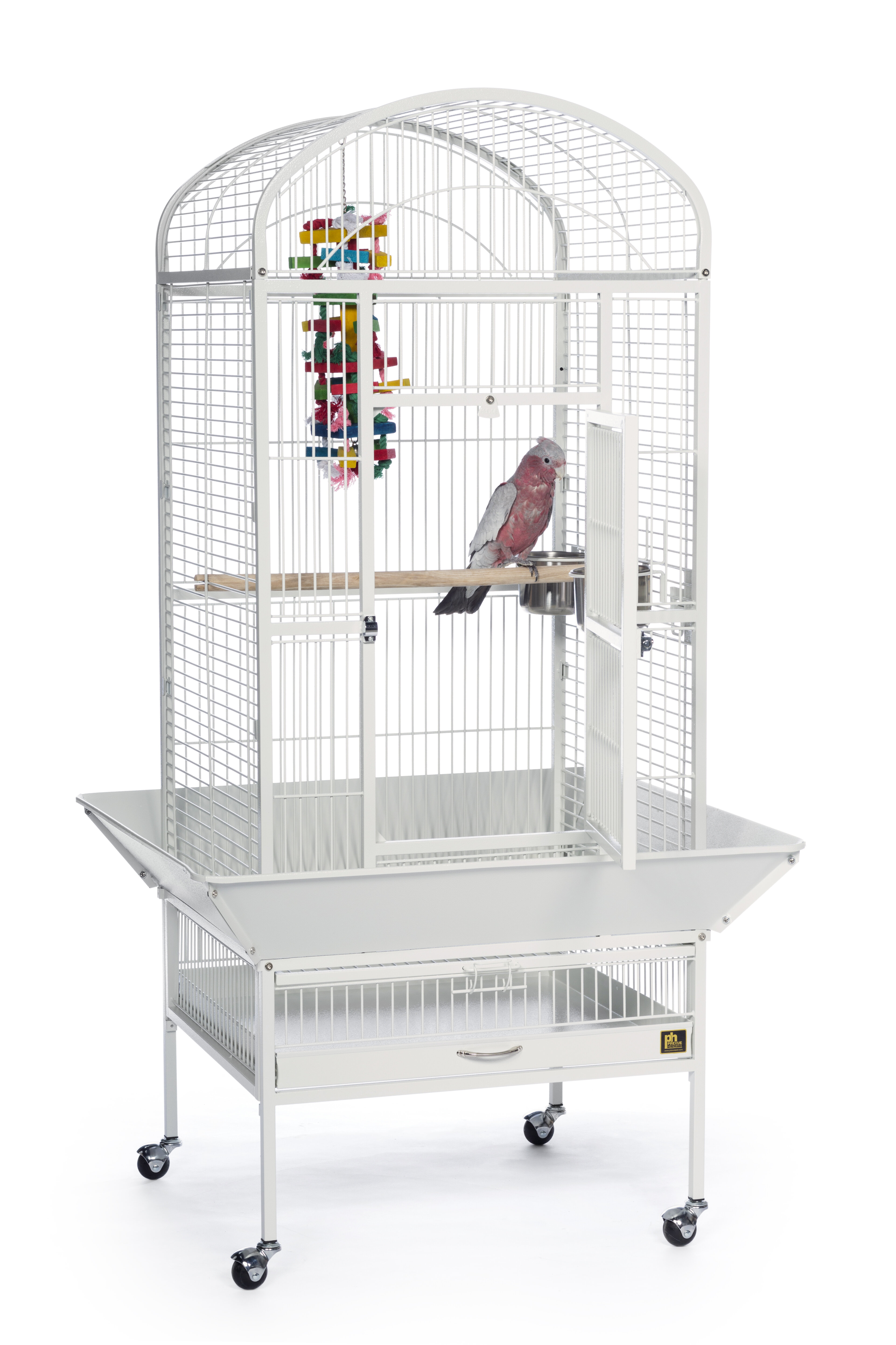 white bird cage on wheels