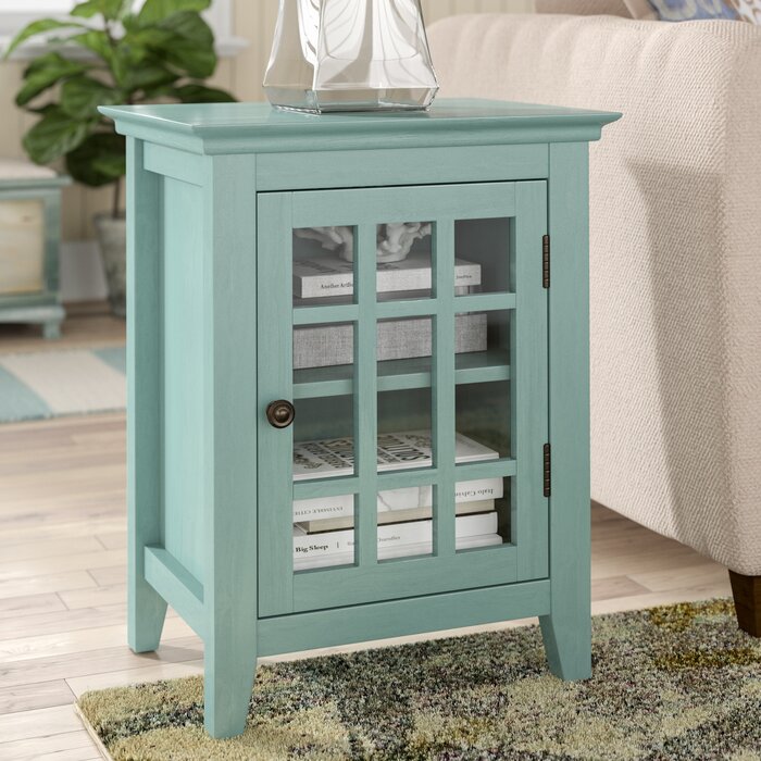 Rustic Mansion Turquoise Scraped Nightstand Western Blue Antiqued Wood Aged