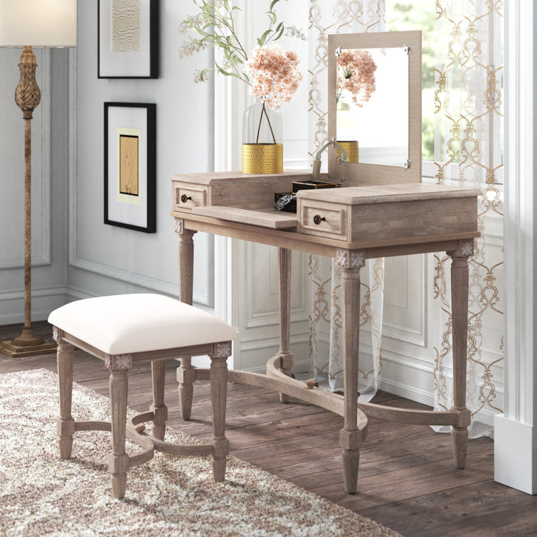 Kelly Clarkson Home June 38'' Wide Vanity Set with Stool and Mirror