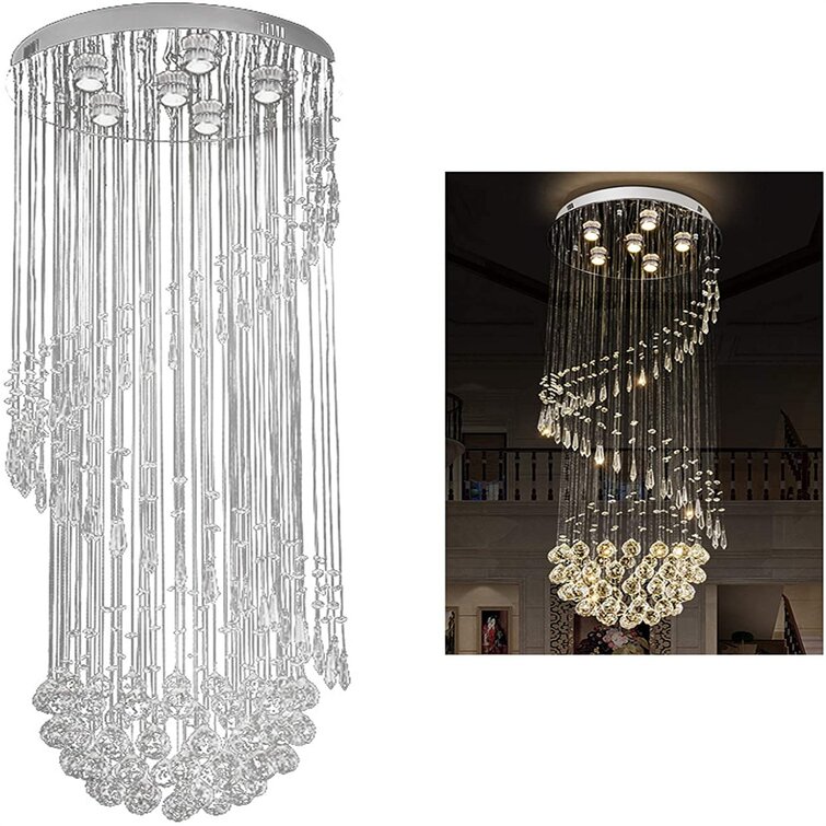 Modern Ceiling Ligh LED Crystal Rain Drop Spiral Pendant Lamp Luxury Chandelier 