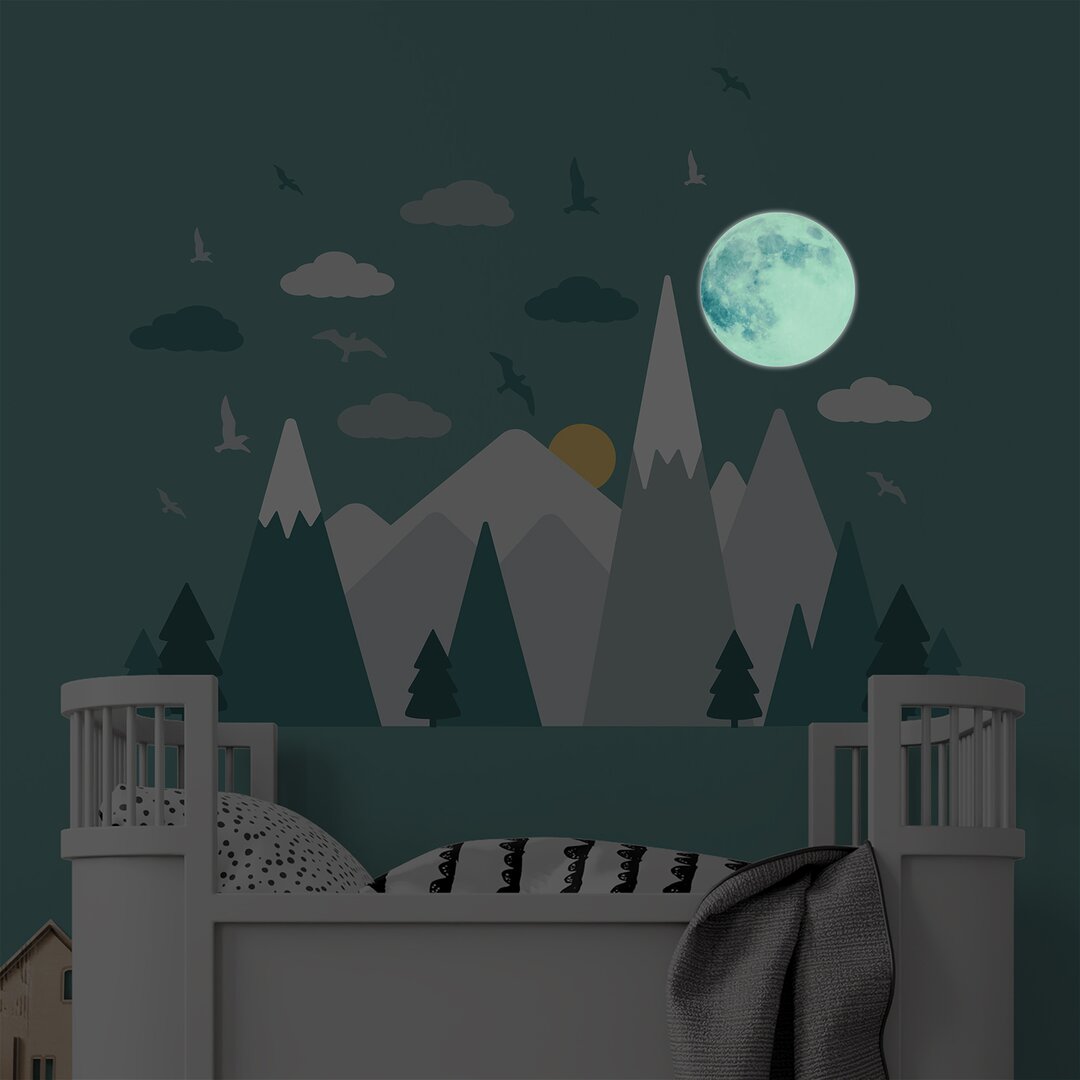 Mountains Under the Glowing Moon Wall Sticker green