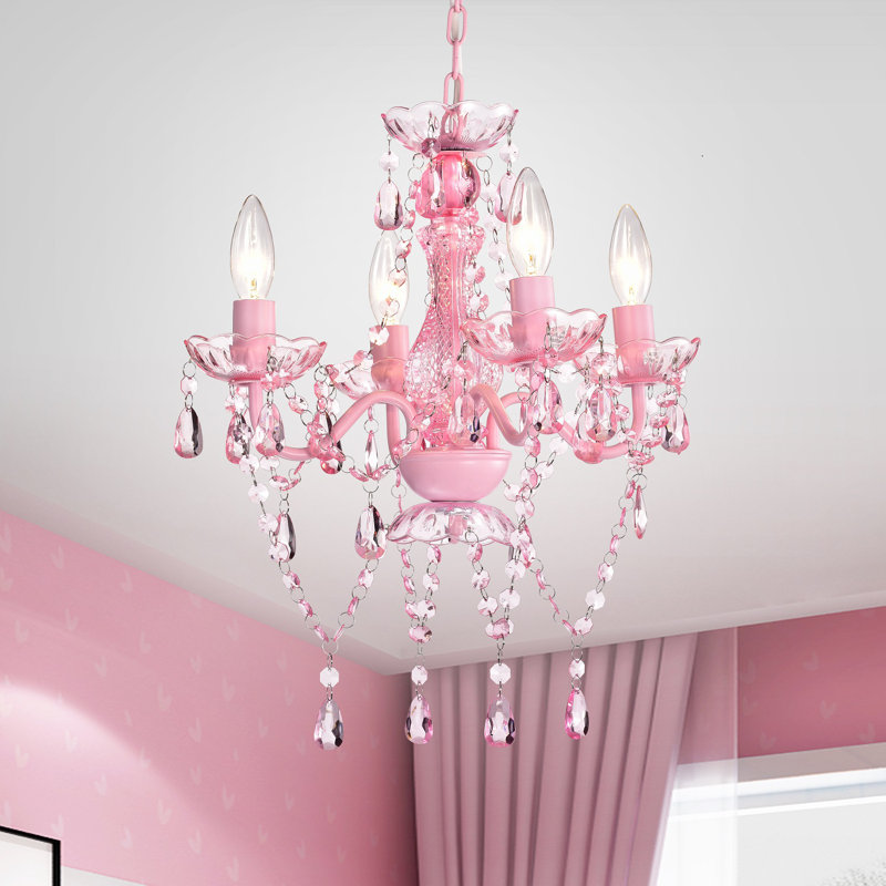 Rosdorf Park Pink Chandelier Mini Crystal Chandelier Acrylic Chandelier For Girls Room 4 Light Chandeliers Reviews