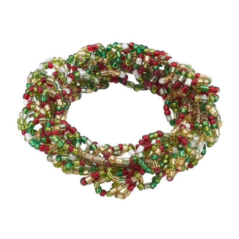 The Holiday Aisle® Beaded Christmas Wreath Design Napkin Ring | Wayfair