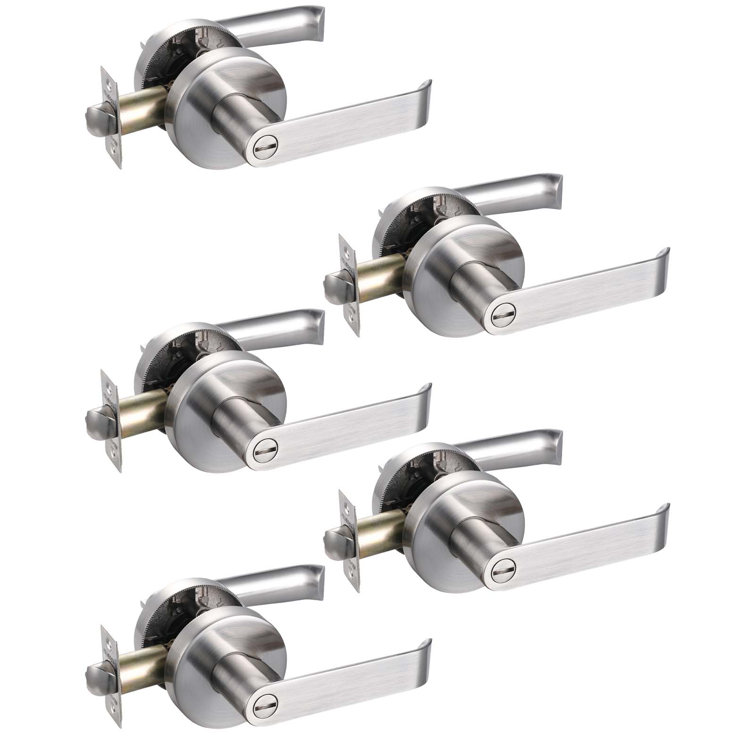 Newbang Privacy Lever Door Handle Thumb Turn Lock On The Inside For Bedroom Or Bathroom With A Satin Nickel Finish Reversible For Right Left Side With A Door Bumper Wall Protector