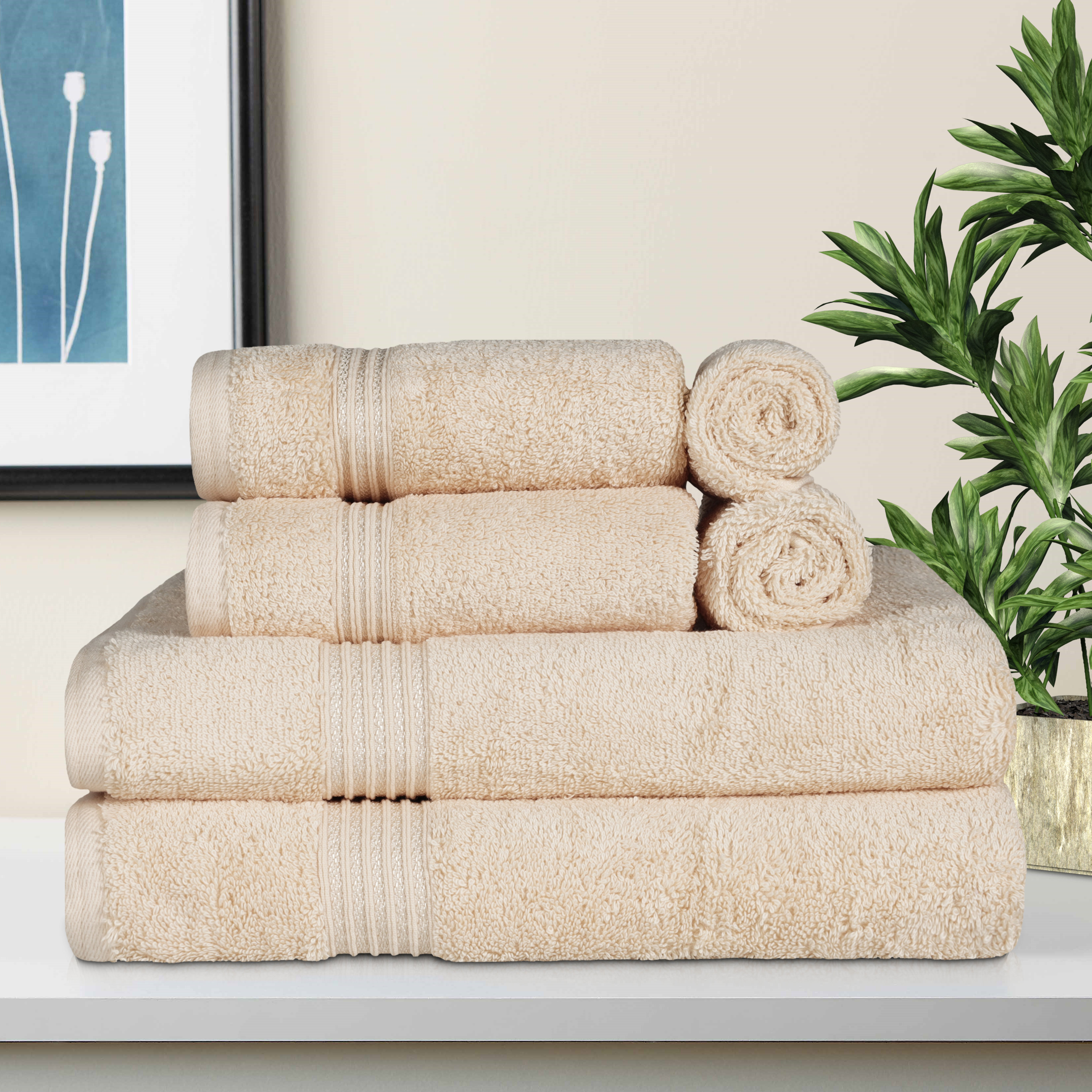 TURQUOISE Luxury 3 Pieces Egyptian 100% Cotton 600gsm Satin Stripe Towel Set 