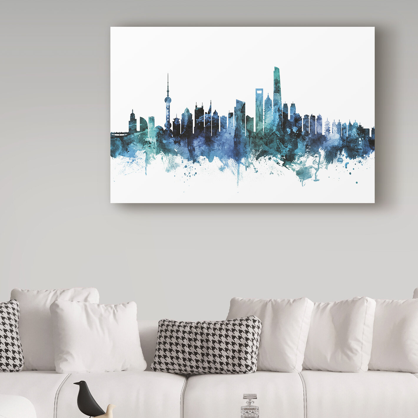 Wrought Studio Shanghai China Blue Teal Skyline by Michael Tompsett ...