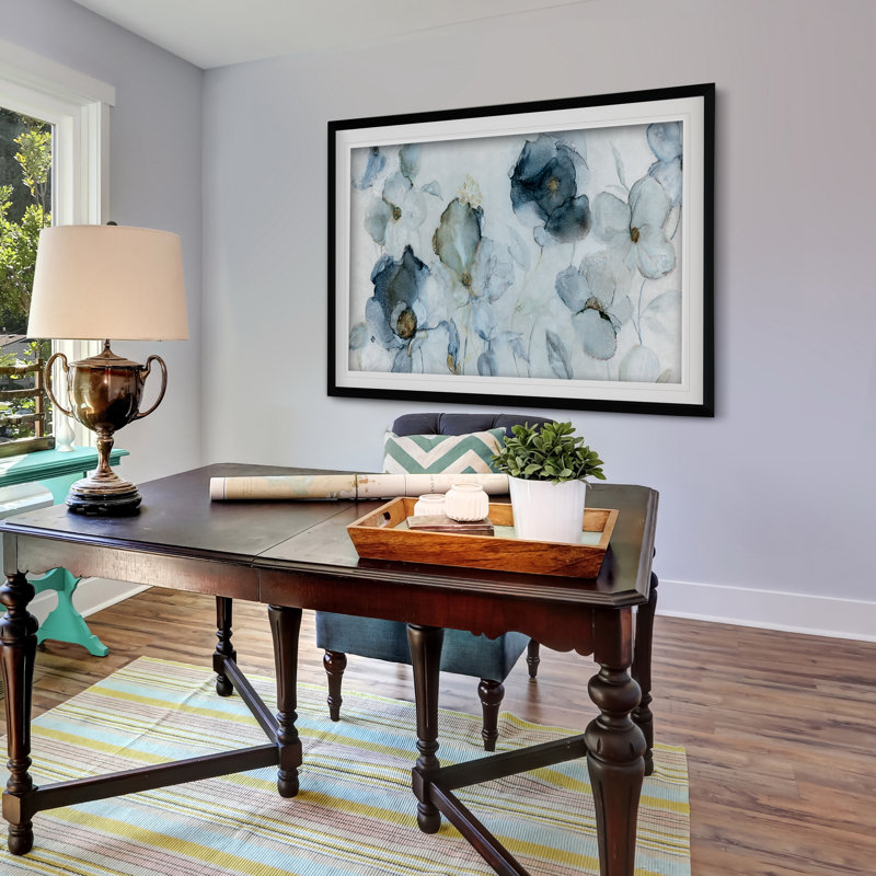 Charlton Home Flowering Indigo Framed Acrylic Painting Print